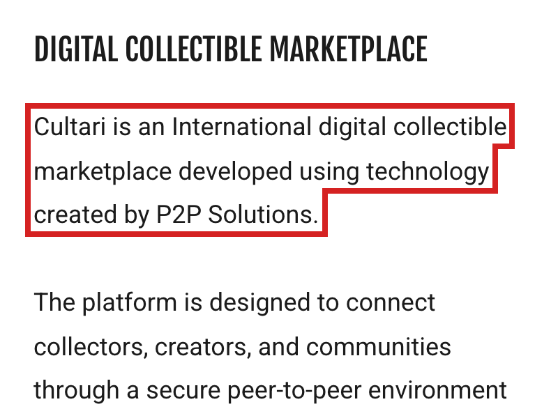 P2P SolutionsがCULTARIをデジタル作品市場として紹介する画面