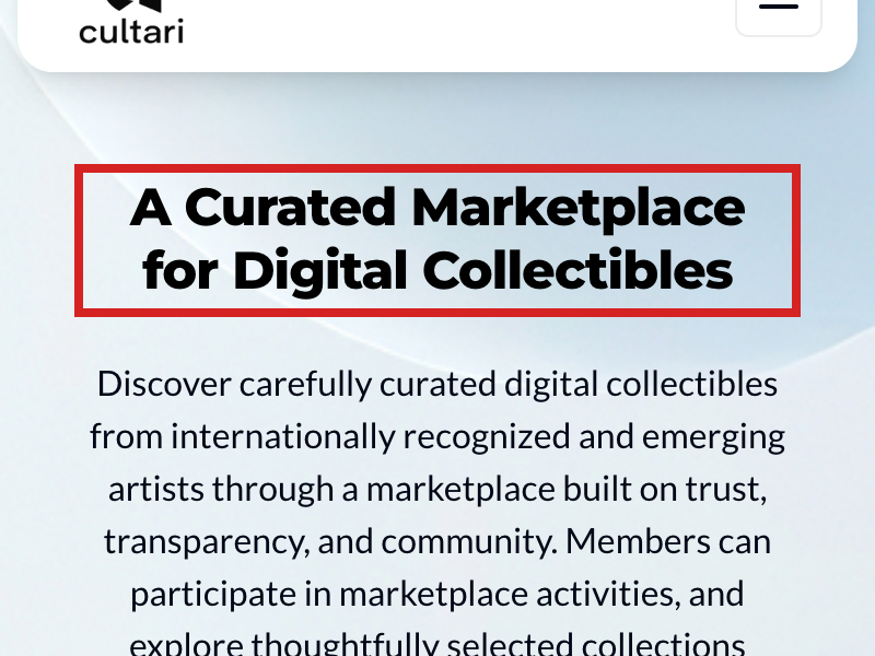 CULTARI公式サイトがデジタル作品のマーケットプレイスと説明する画面
